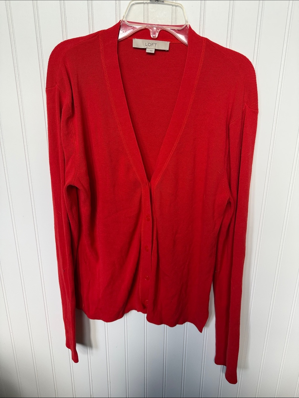 LOFT Bright Red V-Neck Button-Up Cardigan large